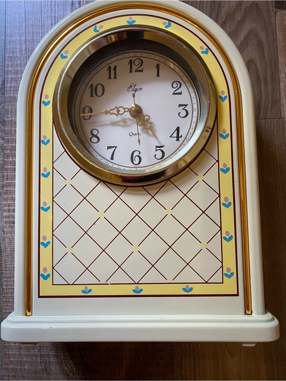 Elgin Cream and Gold Mantel Wall Clock with Blue Accents VINTAGE